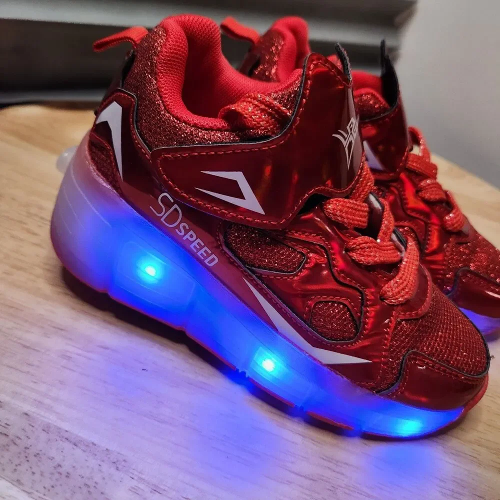 SD Speed Rechargeable Skate Sneakers – Kids EU 29 – Red, Retractable Wheel